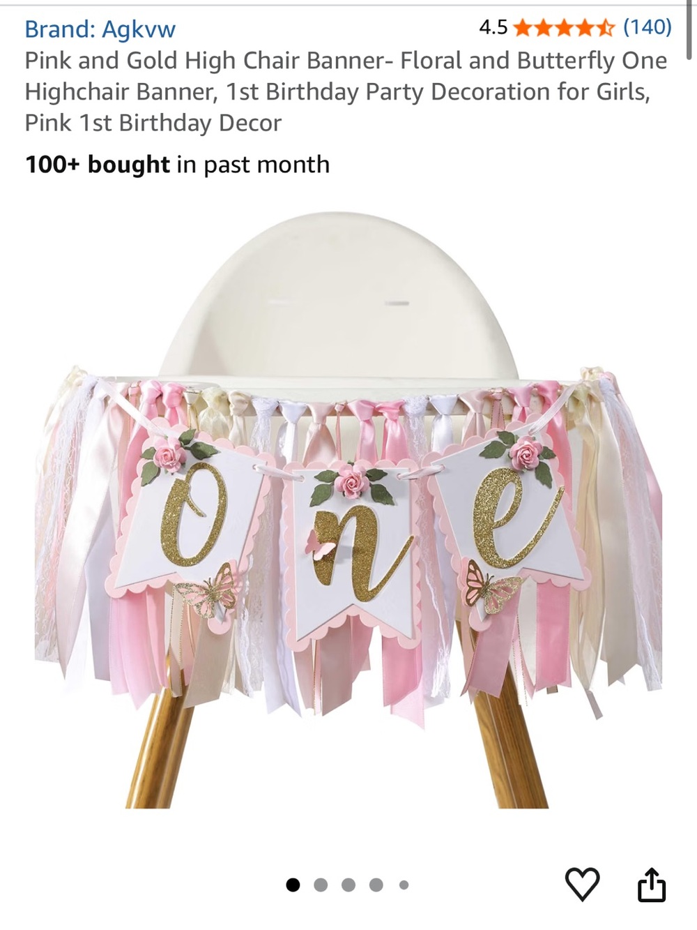 Pink and Gold "One" High Chair Banner - First Birthday Decoration